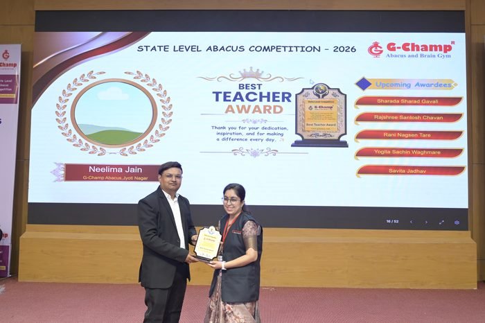 Neelima Jain — Best Teacher at the G-Champ State Level Abacus Competition 2026
