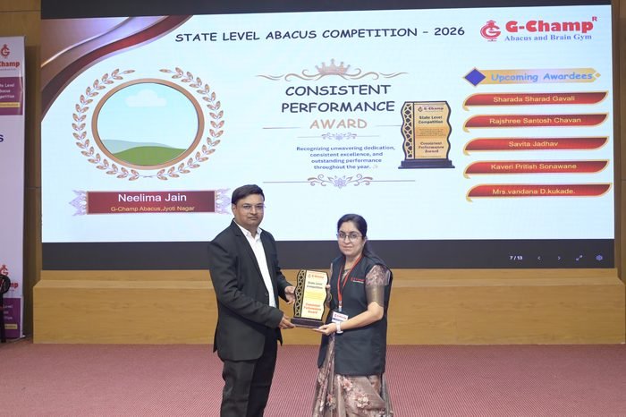 Neelima Jain — Consistent Performance Award at the G-Champ State Level Abacus Competition 2026