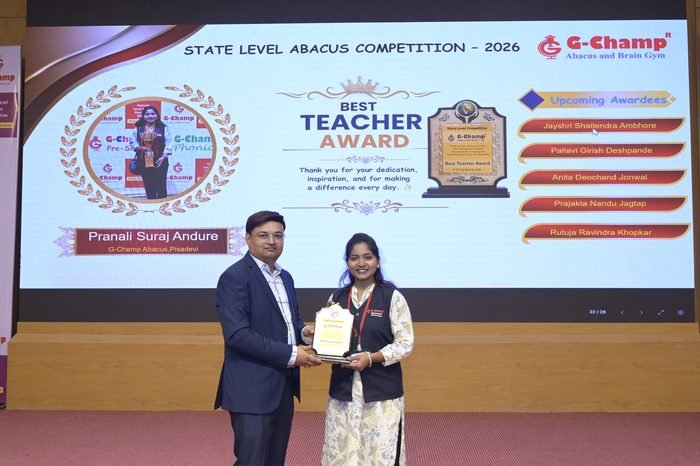 Pranali Suraj Andure — Best Teacher at the G-Champ State Level Abacus Competition 2026