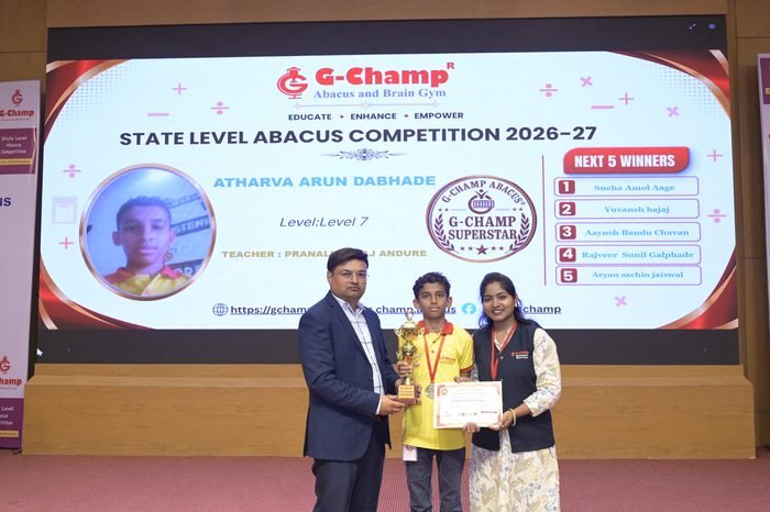 Atharva Arun Dabhade — G-Champ Super Star, Level 7, at the G-Champ State Level Abacus Competition 2026