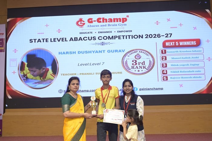 Harsh dushyant Gurav — 3rd Rank, Level 7, at the G-Champ State Level Abacus Competition 2026