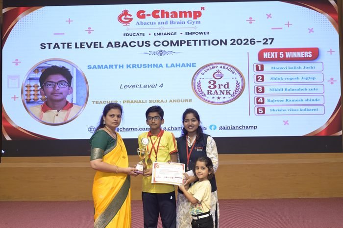 Samarth Krushna lahane — 3rd Rank, Level 4, at the G-Champ State Level Abacus Competition 2026