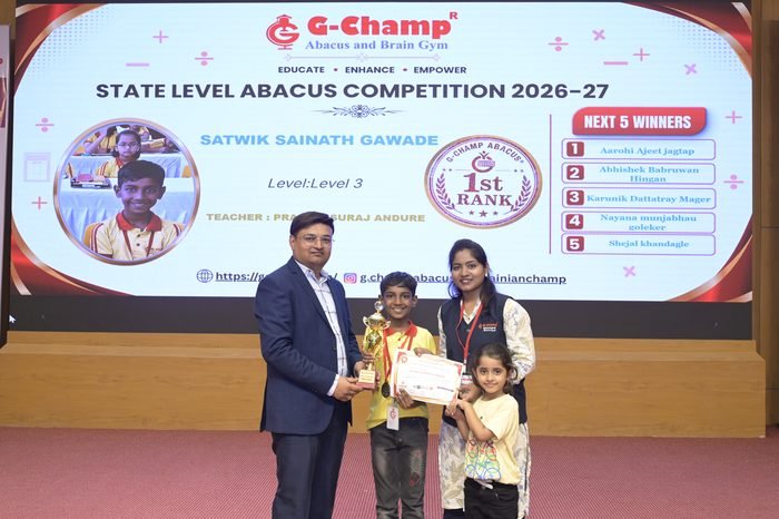 Satwik Sainath Gawade — 1st Rank, Level 3, at the G-Champ State Level Abacus Competition 2026