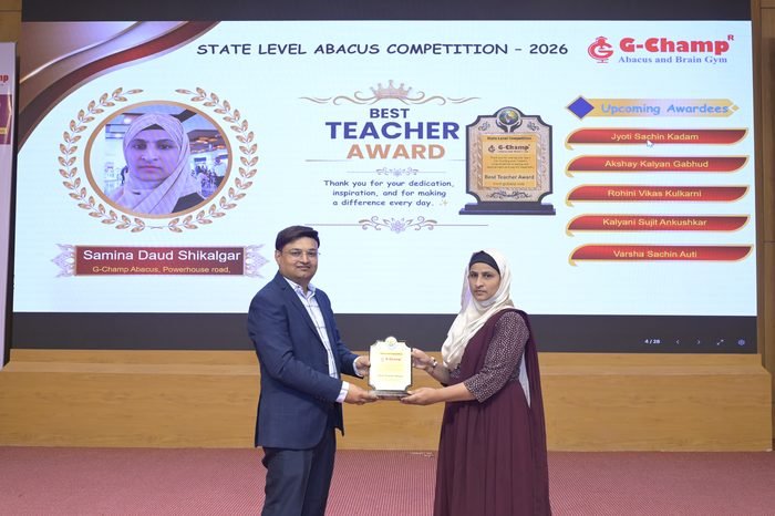 Samina Daud Shikalgar — Best Teacher at the G-Champ State Level Abacus Competition 2026