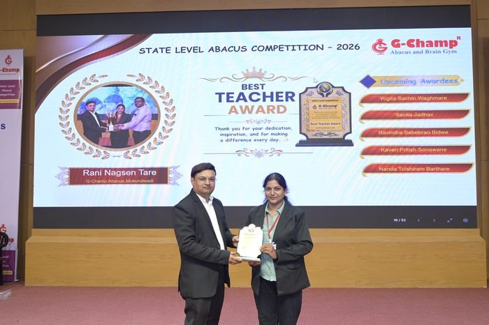Rani Nagsen Tare — Best Teacher at the G-Champ State Level Abacus Competition 2026