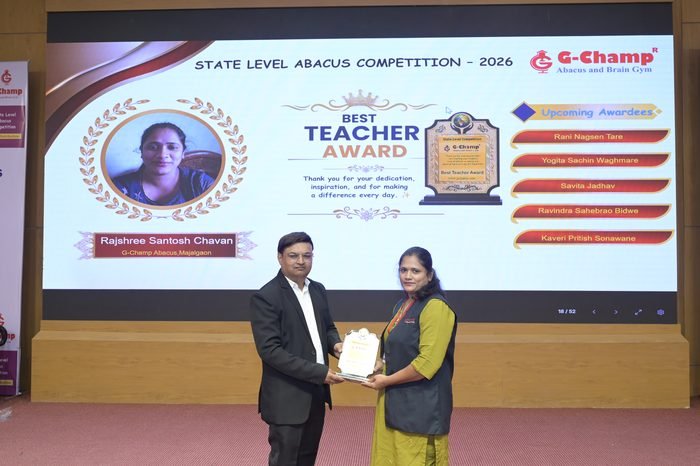 Rajshree santosh chavan — Best Teacher at the G-Champ State Level Abacus Competition 2026