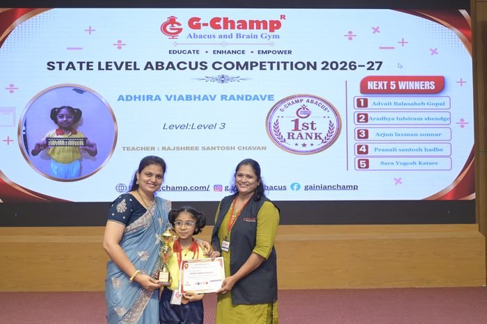 Adhira Viabhav Randave — 3rd Rank, Level 2, at the G-Champ State Level Abacus Competition 2026
