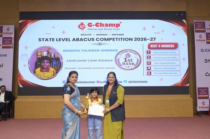 Aradhya tulsiram shendge — 3rd Rank, Level 1A, at the G-Champ State Level Abacus Competition 2026
