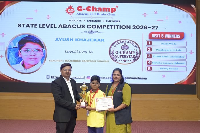 Ayush Khajekar — G-Champ Super Star, Level 1A, at the G-Champ State Level Abacus Competition 2026
