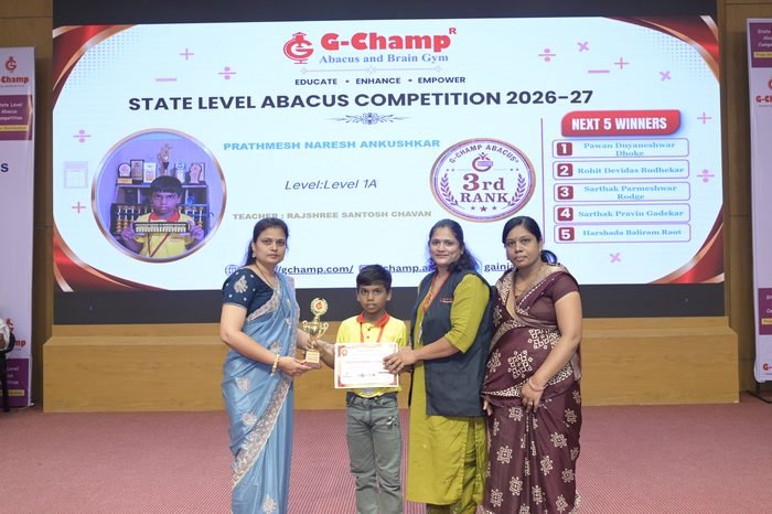 Prathmesh Naresh Ankushkar — 3rd Rank, Level 1A, at the G-Champ State Level Abacus Competition 2026