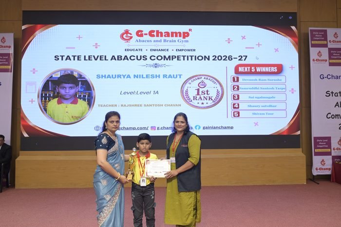 Shaurya Nilesh Raut — 1st Rank, Level 1A, at the G-Champ State Level Abacus Competition 2026