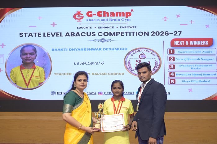Bhakti Dnyaneshwar Deshmukh — 3rd Rank, Level 6, at the G-Champ State Level Abacus Competition 2026