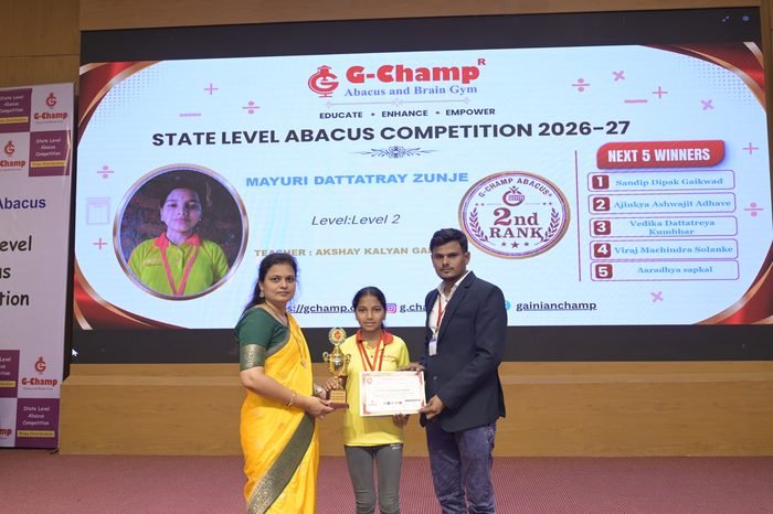 Mayuri Dattatray Zunje — 2nd Rank, Level 2, at the G-Champ State Level Abacus Competition 2026