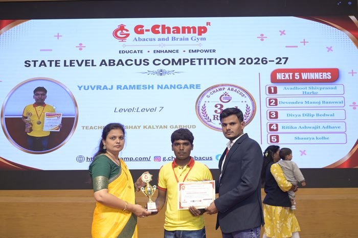 Yuvraj Ramesh Nangare — 3rd Rank, Level 7, at the G-Champ State Level Abacus Competition 2026