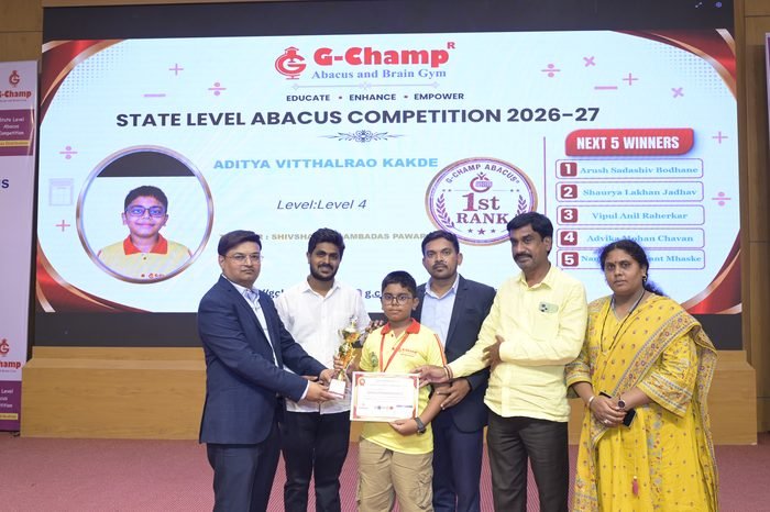 Aditya Vitthalrao Kakde — 1st Rank, Level 4, at the G-Champ State Level Abacus Competition 2026