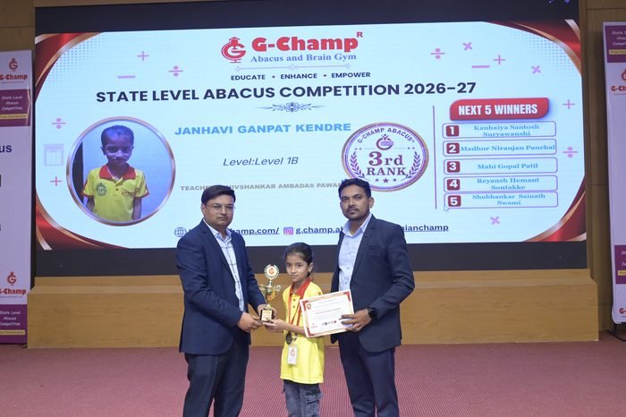 Janhavi Ganpat Kendre — 3rd Rank, Level 1B, at the G-Champ State Level Abacus Competition 2026