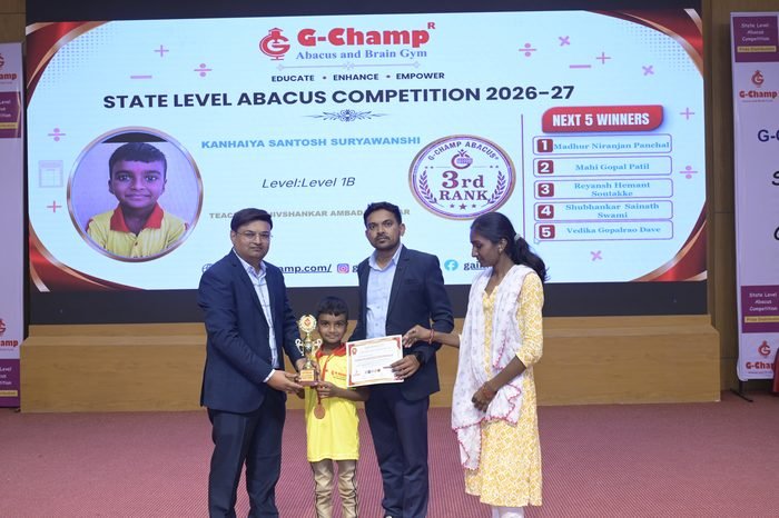 Kanhaiya Santosh Suryawanshi — 3rd Rank, Level 1B, at the G-Champ State Level Abacus Competition 2026