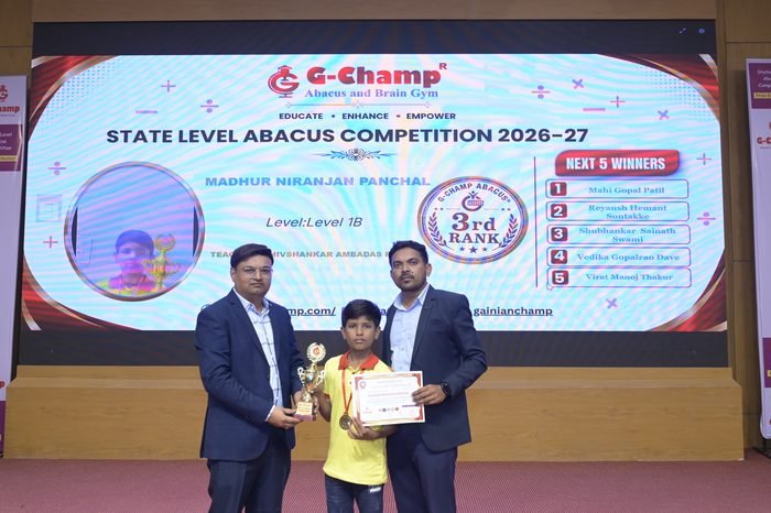 Madhur Niranjan Panchal — 3rd Rank, Level 1B, at the G-Champ State Level Abacus Competition 2026