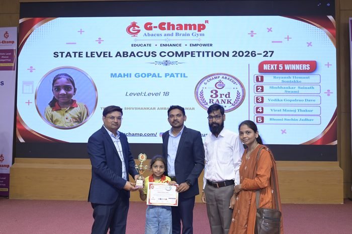 Mahi Gopal Patil — 3rd Rank, Level 1B, at the G-Champ State Level Abacus Competition 2026