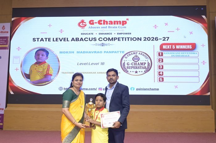 Moksh  Madhavrao Panpatte — G-Champ Super Star, Level 1B, at the G-Champ State Level Abacus Competition 2026