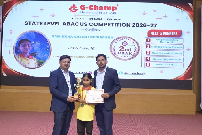 Samiksha Satish Deshmukh — 2nd Rank, Level 1B, at the G-Champ State Level Abacus Competition 2026
