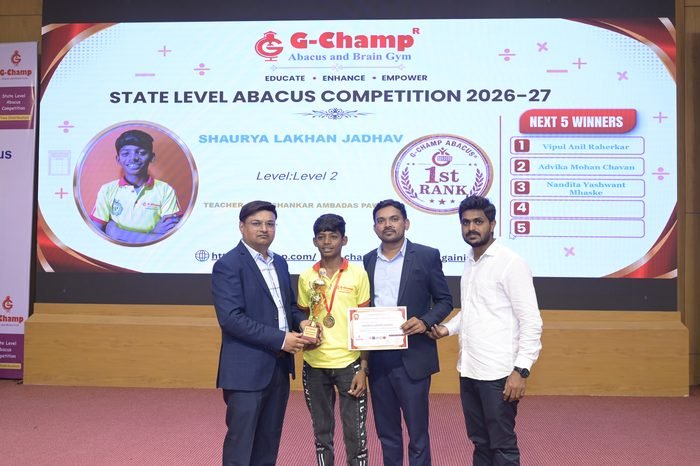 Shaurya Lakhan Jadhav — 1st Rank, Level 2, at the G-Champ State Level Abacus Competition 2026
