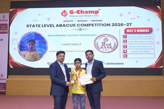Shivprasad Satish Deshmukh — 2nd Rank, Level 2, at the G-Champ State Level Abacus Competition 2026