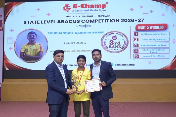 Shubhankar  Sainath Swami — 3rd Rank, Level 3, at the G-Champ State Level Abacus Competition 2026