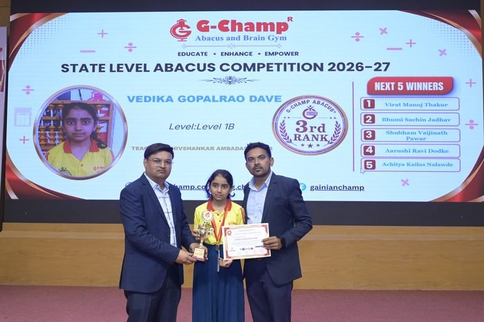Vedika Gopalrao Dave — 3rd Rank, Level 1B, at the G-Champ State Level Abacus Competition 2026