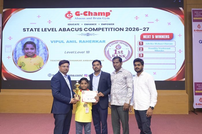 Vipul Anil Raherkar — 1st Rank, Level 1B, at the G-Champ State Level Abacus Competition 2026