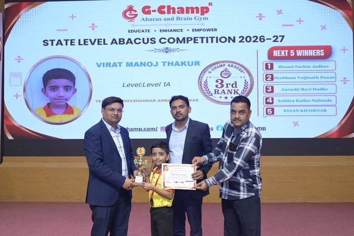 Virat Manoj Thakur — 3rd Rank, Level 1A, at the G-Champ State Level Abacus Competition 2026