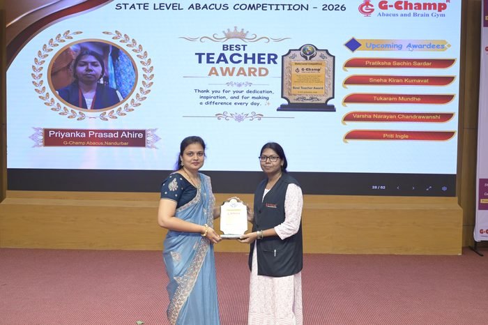 Priyanka Prasad Ahire — Best Teacher at the G-Champ State Level Abacus Competition 2026
