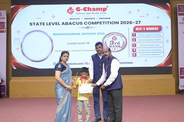 Madhusudan Avinah Zha — 3rd Rank, Level 1A, at the G-Champ State Level Abacus Competition 2026