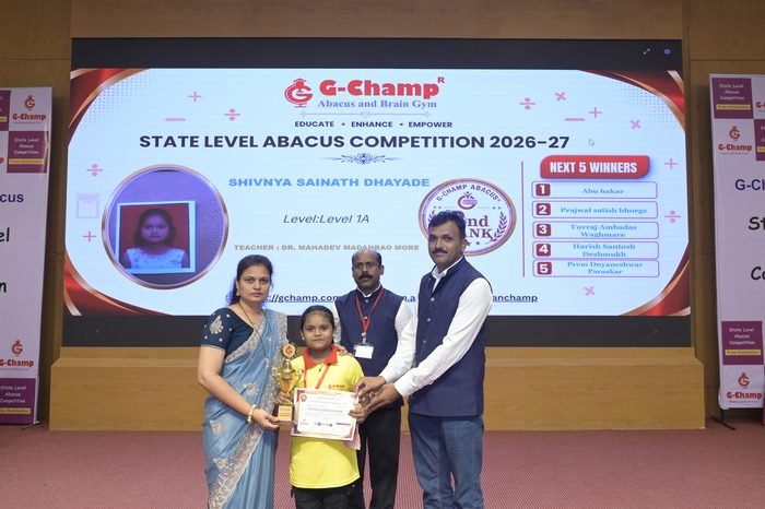 Shivnya Sainath Dhayade — 2nd Rank, Level 1A, at the G-Champ State Level Abacus Competition 2026