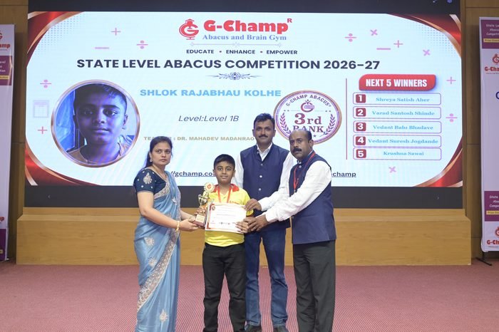 Shlok Rajabhau Kolhe — 3rd Rank, Level 1B, at the G-Champ State Level Abacus Competition 2026