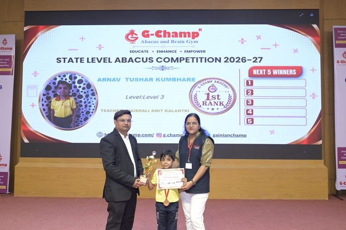 Arnav  Tushar kumbhare — G-Champ Super Star, Level 3, at the G-Champ State Level Abacus Competition 2026