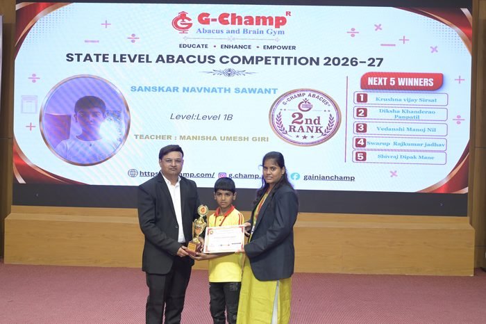 Sanskar Navnath Sawant — 2nd Rank, Level 1B, at the G-Champ State Level Abacus Competition 2026