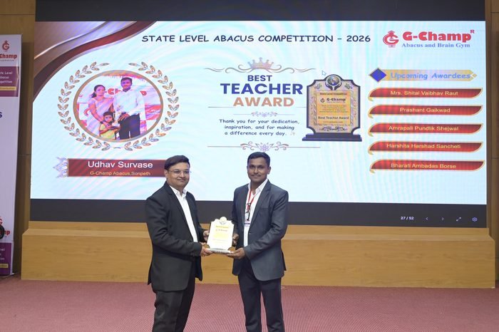 Udhav survase — Best Teacher at the G-Champ State Level Abacus Competition 2026