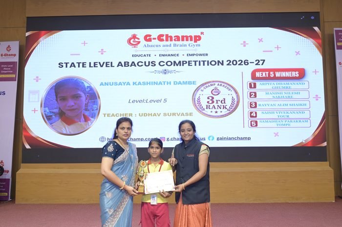 ANUSAYA KASHINATH DAMBE — 3rd Rank, Level 5, at the G-Champ State Level Abacus Competition 2026