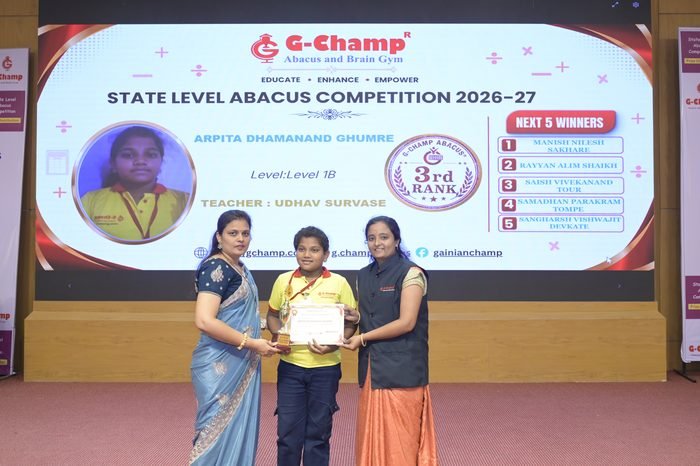 ARPITA DHAMANAND GHUMRE — 3rd Rank, Level 1B, at the G-Champ State Level Abacus Competition 2026