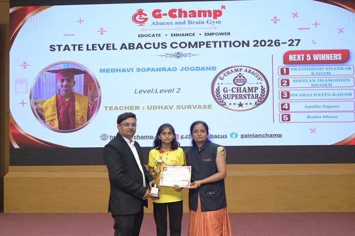 MEDHAVI SOPANRAO JOGDAND — G-Champ Super Star, Level 2, at the G-Champ State Level Abacus Competition 2026