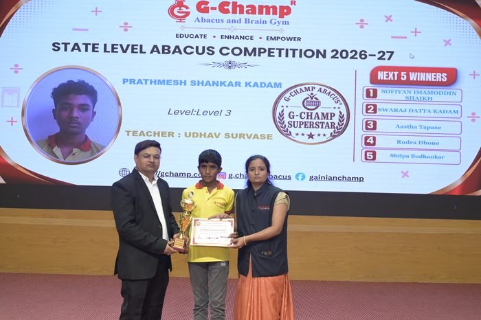 PRATHMESH SHANKAR KADAM — G-Champ Super Star, Level 3, at the G-Champ State Level Abacus Competition 2026