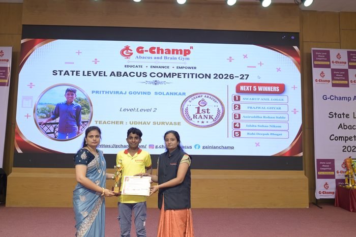 PRITHVIRAJ GOVIND  SOLANKAR — 1st Rank, Level 2, at the G-Champ State Level Abacus Competition 2026