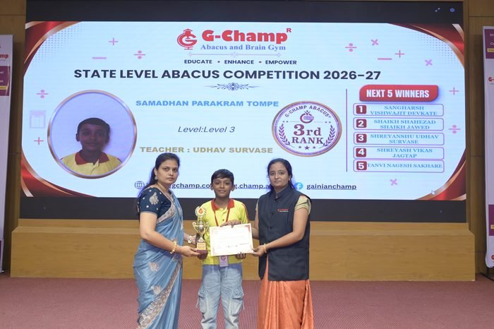 SAMADHAN PARAKRAM TOMPE — 3rd Rank, Level 3, at the G-Champ State Level Abacus Competition 2026