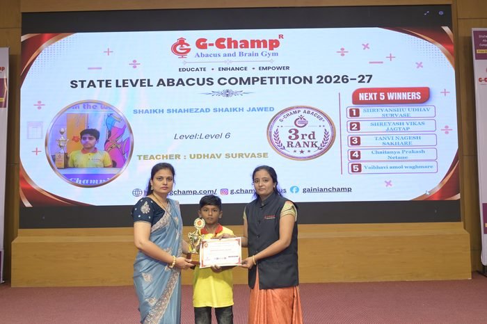 SHAIKH SHAHEZAD SHAIKH JAWED — 3rd Rank, Level 6, at the G-Champ State Level Abacus Competition 2026