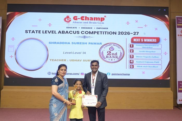 SHRADDHA SURESH PAWAR — 2nd Rank, Level 1A, at the G-Champ State Level Abacus Competition 2026