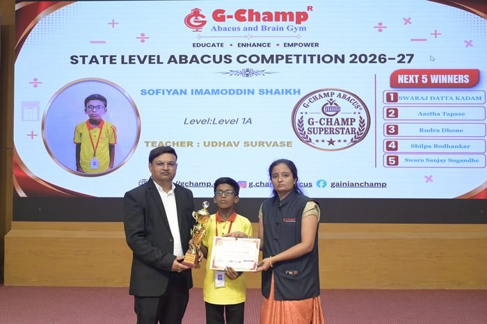 SOFIYAN IMAMODDIN SHAIKH — G-Champ Super Star, Level 1A, at the G-Champ State Level Abacus Competition 2026