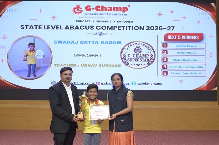 SWARAJ DATTA KADAM — G-Champ Super Star, Level 1, at the G-Champ State Level Abacus Competition 2026