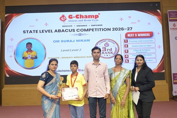 Om suraj Nikam — 3rd Rank, Level 2, at the G-Champ State Level Abacus Competition 2026