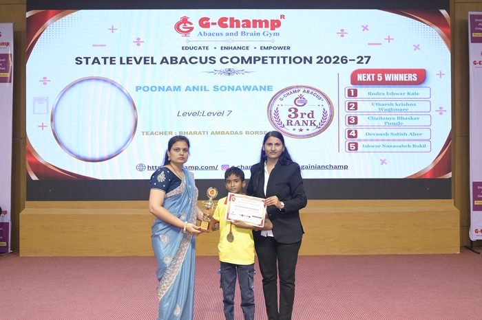 Poonam Anil sonawane — 3rd Rank, Level 7, at the G-Champ State Level Abacus Competition 2026